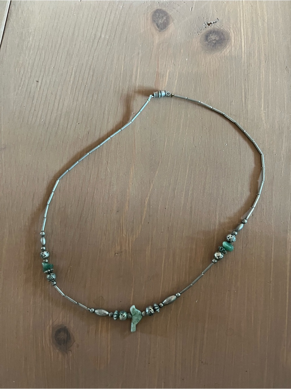 Handmade vintage Navajo sterling silver and stone bird necklace twist clasp euc